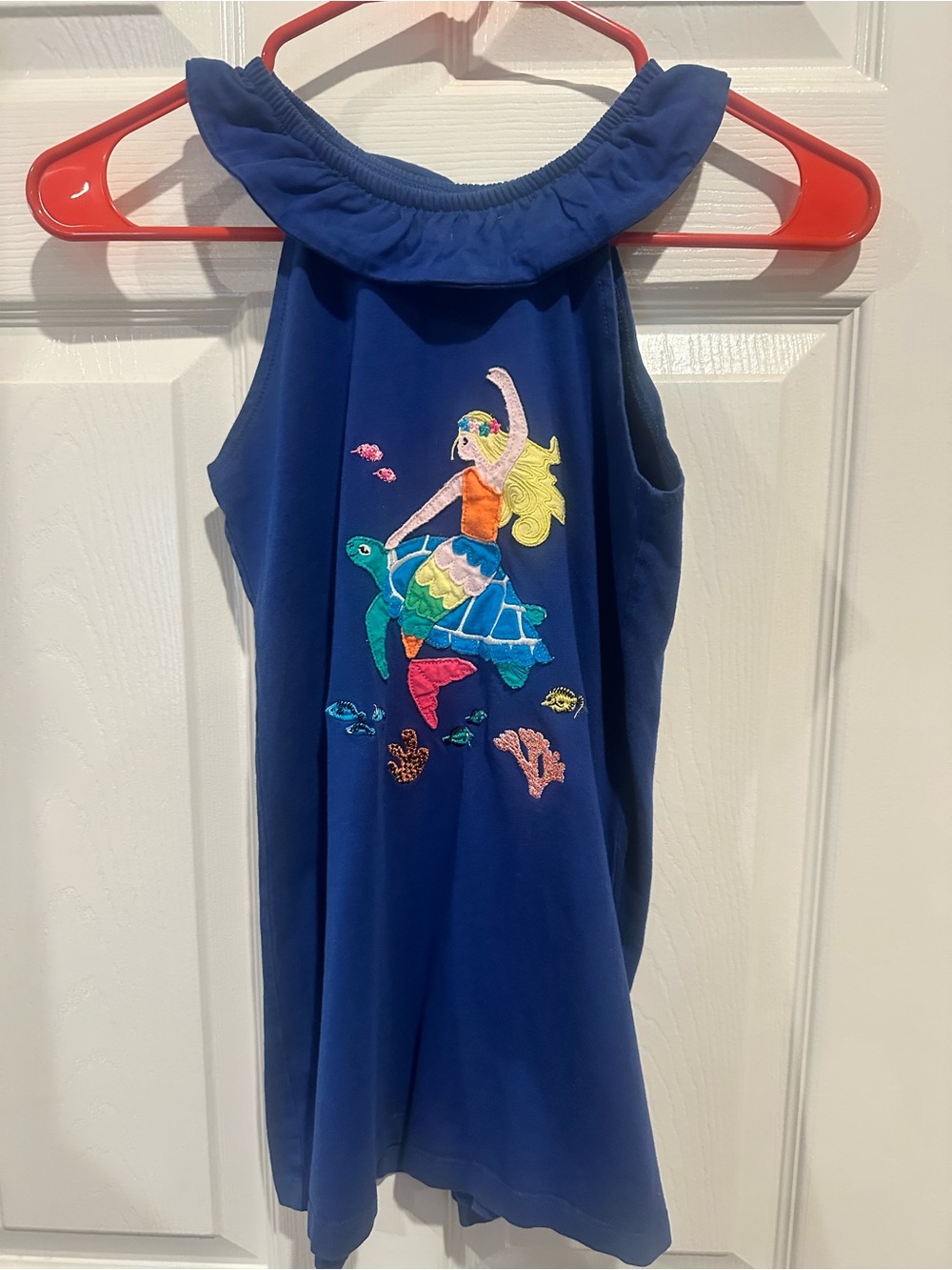 Girls Navy Tank Dress with Colorful Mermaid & Turtle Embroidery